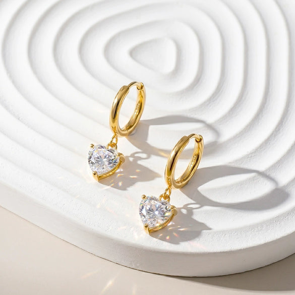 Wholesale Geometric Stainless Steel Electroplated Heartshaped Diamondencrusted Zircon Earrings Unisex Original Design Style