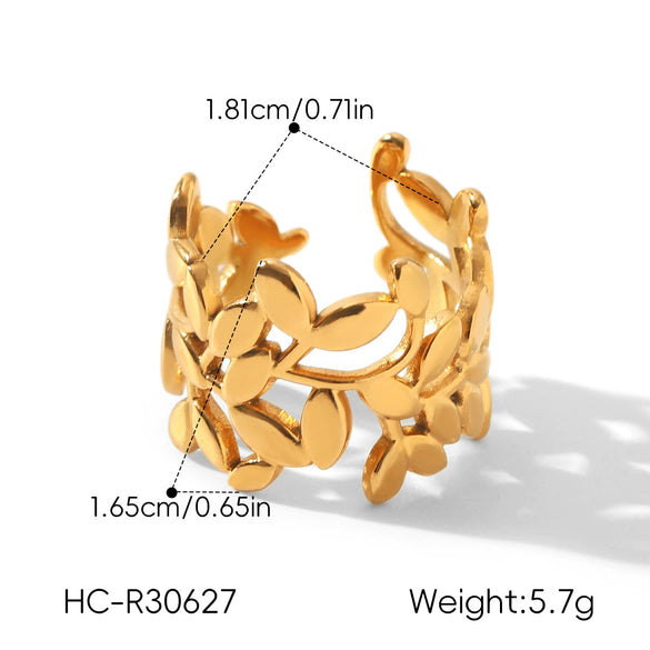 Wholesale Geometric Stainless Steel Electroplated Hollow Leaf Ring For Women Fashion Accessory