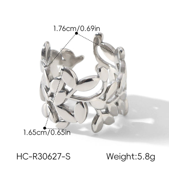 Wholesale Geometric Stainless Steel Electroplated Hollow Leaf Ring For Women Fashion Accessory