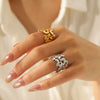 Wholesale Geometric Stainless Steel Electroplated Hollow Leaf Ring For Women Fashion Accessory
