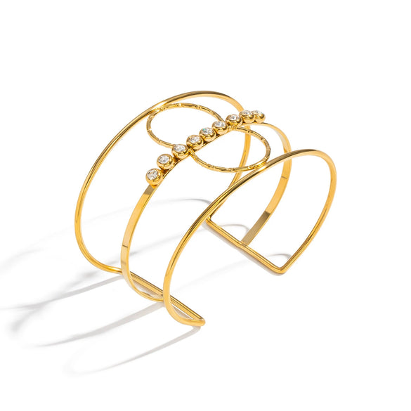 Wholesale Geometric Stainless Steel Electroplated Hollow Open Bracelet With Lines Inlaid With Zircon