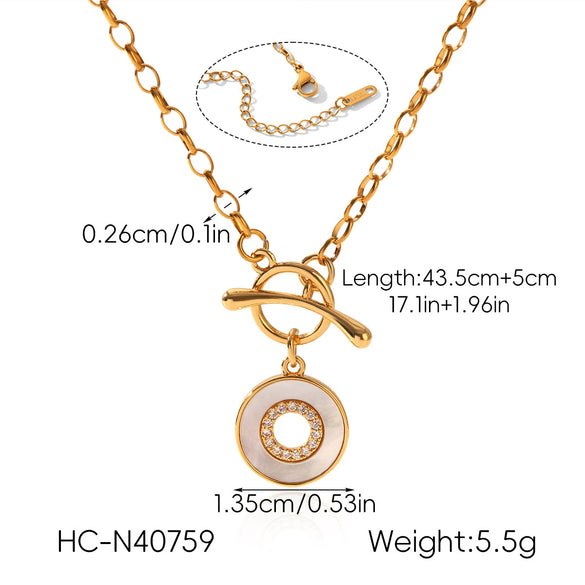 Wholesale Geometric Stainless Steel Electroplated Hollow Openstyle Necklace For Women With White Shell Inlay