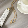 Wholesale Geometric Stainless Steel Electroplated Hollow Openstyle Necklace For Women With White Shell Inlay