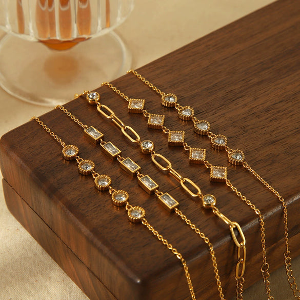 Wholesale Geometric Stainless Steel Electroplated Inlaid Zircon Bracelet For Women