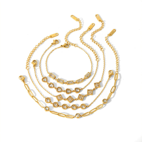 Wholesale Geometric Stainless Steel Electroplated Inlaid Zircon Bracelet For Women