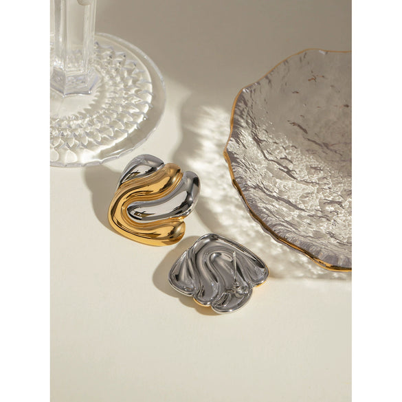 Wholesale Geometric Stainless Steel Electroplated Irregular Concaveconvex Women's Earrings