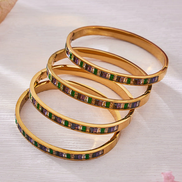 Wholesale Geometric Stainless Steel Electroplated 18K Gold Clasp Colorful Zircon Bracelet