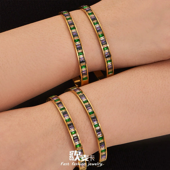 Wholesale Geometric Stainless Steel Electroplated 18K Gold Clasp Colorful Zircon Bracelet