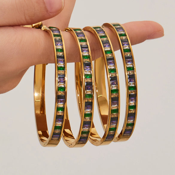 Wholesale Geometric Stainless Steel Electroplated 18K Gold Clasp Colorful Zircon Bracelet