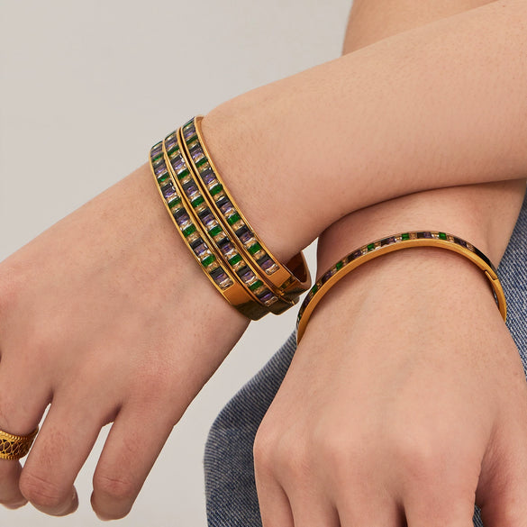 Wholesale Geometric Stainless Steel Electroplated 18K Gold Clasp Colorful Zircon Bracelet
