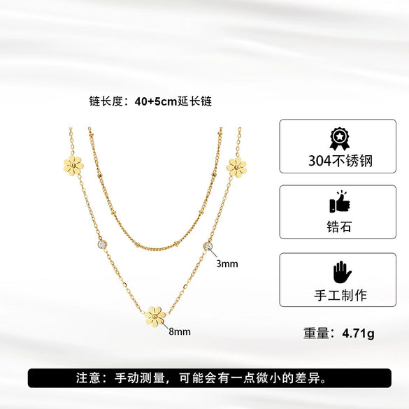 Wholesale Geometric Stainless Steel Electroplated 18K Gold Daisy Chrysanthemum Necklace For Women
