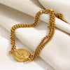 Wholesale Geometric Stainless Steel Electroplated 18K Gold Double Chain Queen Head Bracelet For Women