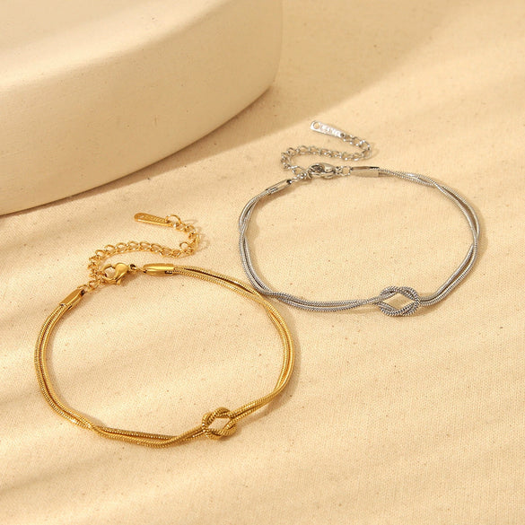 Wholesale Geometric Stainless Steel Electroplated 18K Gold Doublelayer Couple Bracelet For Women