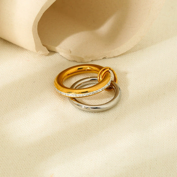 Wholesale Geometric Stainless Steel Electroplated 18K Gold Doublelayered Stacking Rings Jewelry For Women