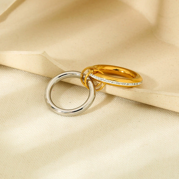 Wholesale Geometric Stainless Steel Electroplated 18K Gold Doublelayered Stacking Rings Jewelry For Women