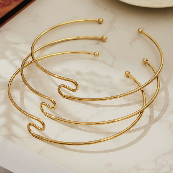 Wholesale Geometric Stainless Steel Electroplated 18K Gold Open Choker Necklace For Women