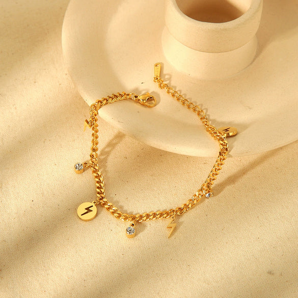 Wholesale Geometric Stainless Steel Electroplated Lightning Rhinestone Pendant Bracelet For Unisex And Women