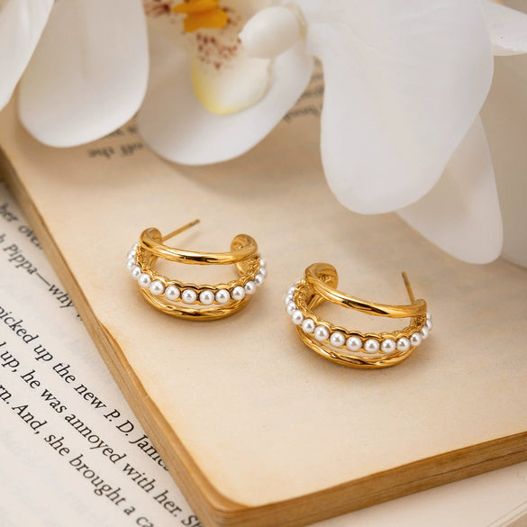 Wholesale Geometric Stainless Steel Electroplated Microencrusted Hoop Earrings For Women