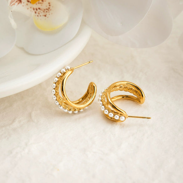 Wholesale Geometric Stainless Steel Electroplated Microencrusted Hoop Earrings For Women