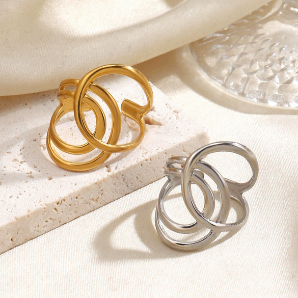 Wholesale Geometric Stainless Steel Electroplated Open Ring For Women