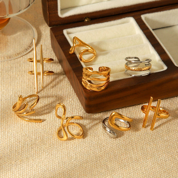 Wholesale Geometric Stainless Steel Electroplated Open Rings For Women