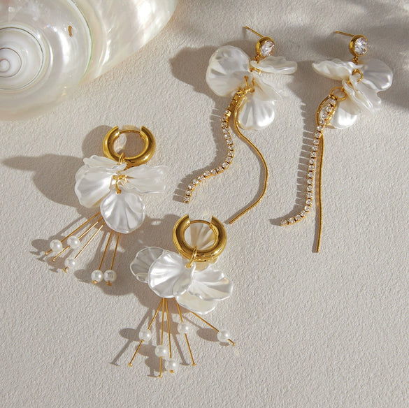 Wholesale Geometric Stainless Steel Electroplated Plants Flowers Style Tassel Earrings For Women