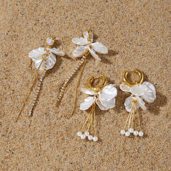 Wholesale Geometric Stainless Steel Electroplated Plants Flowers Style Tassel Earrings For Women