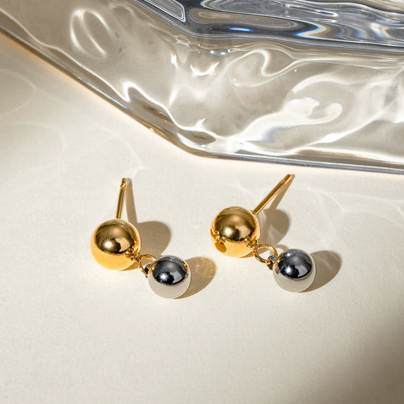 Wholesale Geometric Stainless Steel Electroplated Round Bead Earrings For Women