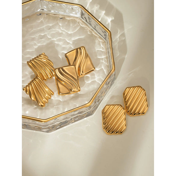 Wholesale Geometric Stainless Steel Electroplated Square Wave Texture Earrings For Women