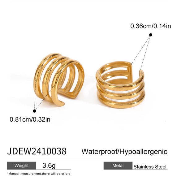 Wholesale Geometric Stainless Steel Electroplated Three Layer Hollow Ear Clip Earrings Jewelry Quiet Design High Grade