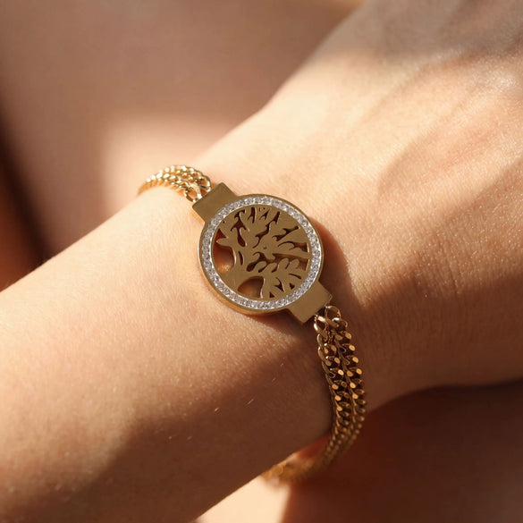 Wholesale Geometric Stainless Steel Electroplated Tree Of Life Bracelet For Women