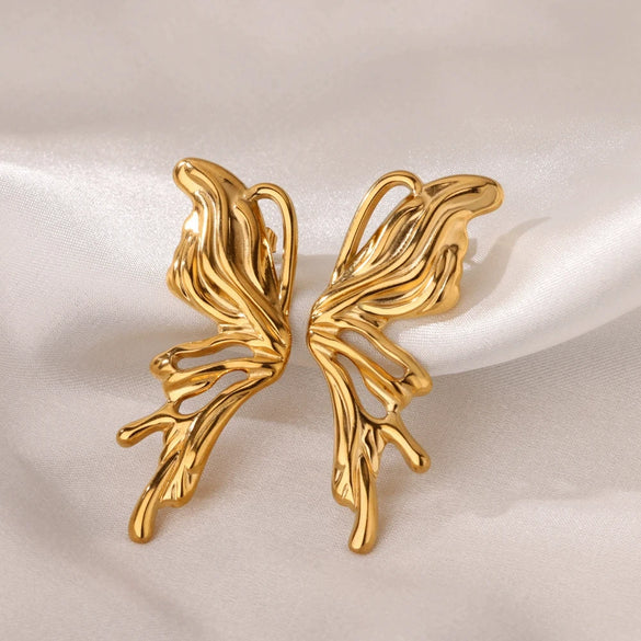 Wholesale Geometric Stainless Steel Electroplated Unisex Butterfly Stereo Earrings