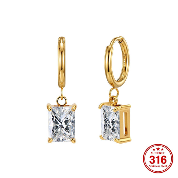 Wholesale Geometric Stainless Steel Electroplated Unisex Earrings With Square Pendant And Circle Design