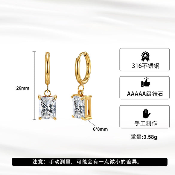 Wholesale Geometric Stainless Steel Electroplated Unisex Earrings With Square Pendant And Circle Design