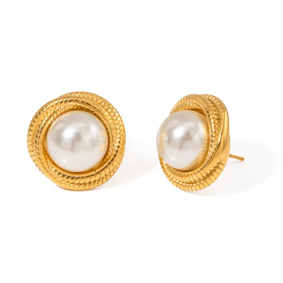 Wholesale Geometric Stainless Steel Electroplated White Shell Beads Pearl Winding Thread Earrings For Women