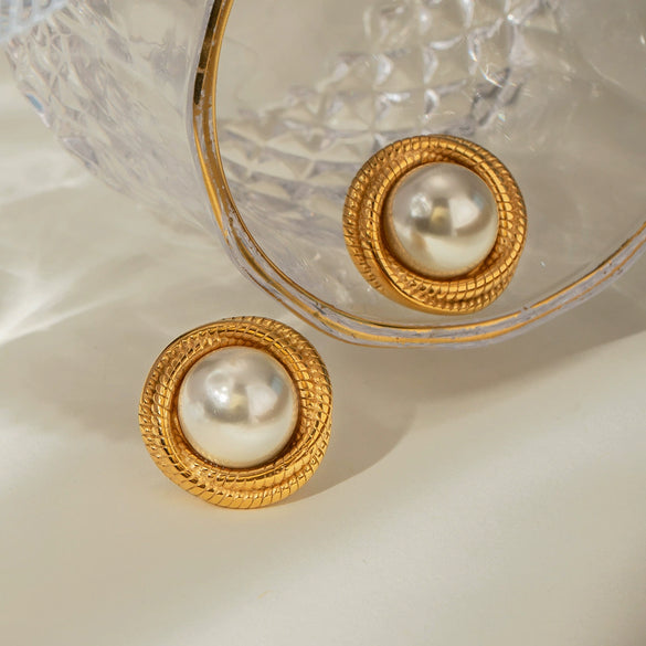 Wholesale Geometric Stainless Steel Electroplated White Shell Beads Pearl Winding Thread Earrings For Women