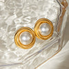 Wholesale Geometric Stainless Steel Electroplated White Shell Beads Pearl Winding Thread Earrings For Women