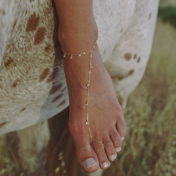 Wholesale Geometric Stainless Steel Electroplated Zircon Anklets For Women In Fashion Trend