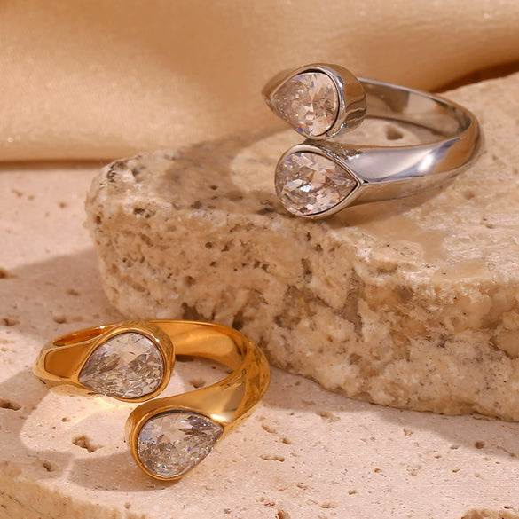Wholesale Geometric Stainless Steel Fashion Open Ring With Electroplating And Zircon For Women