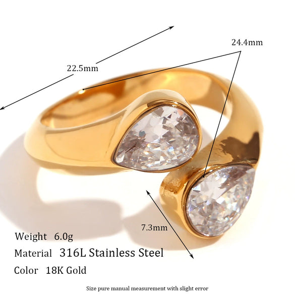 Wholesale Geometric Stainless Steel Fashion Open Ring With Electroplating And Zircon For Women