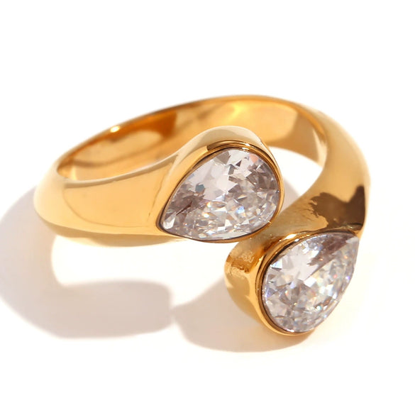 Wholesale Geometric Stainless Steel Fashion Open Ring With Electroplating And Zircon For Women