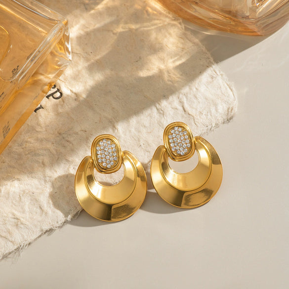 Wholesale Geometric Stainless Steel Fine Polished Fashionable Texture Light Luxury High End Women's Earrings With Electroplating Process Waterproof And Environmentally Friendly