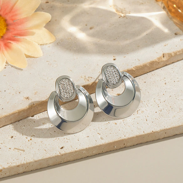 Wholesale Geometric Stainless Steel Fine Polished Fashionable Texture Light Luxury High End Women's Earrings With Electroplating Process Waterproof And Environmentally Friendly