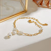Wholesale Geometric Stainless Steel Freshwater Pearl Clip Chain Anklet Electroplated Trendy Women's Jewelry