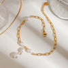 Wholesale Geometric Stainless Steel Freshwater Pearl Clip Chain Anklet Electroplated Trendy Women's Jewelry