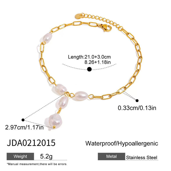 Wholesale Geometric Stainless Steel Freshwater Pearl Clip Chain Anklet Electroplated Trendy Women's Jewelry