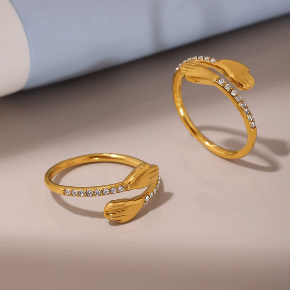 Wholesale Geometric Stainless Steel Gold Plated Light Luxury Open Ring Jewelry For Women