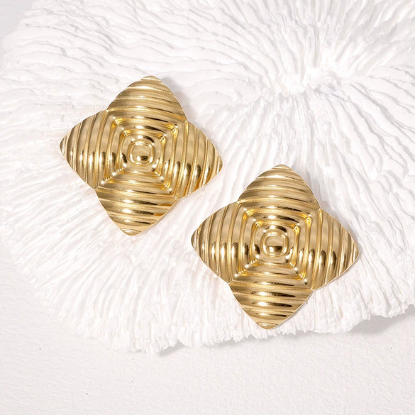 Wholesale Geometric Stainless Steel Goldplated Earrings Retro Elegant Style
