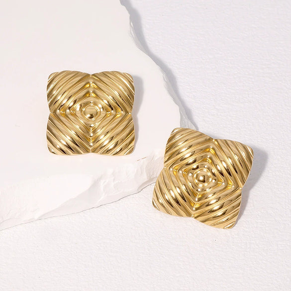 Wholesale Geometric Stainless Steel Goldplated Earrings Retro Elegant Style