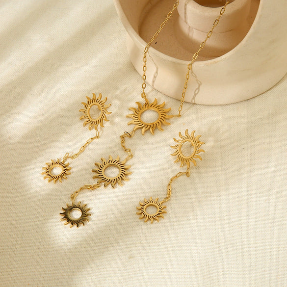 Wholesale Geometric Stainless Steel Goldplated Polished Waterproof Jewelry Set Of Necklace And Earrings For Women